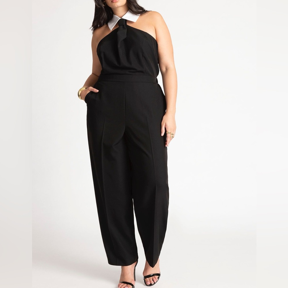 Eloquii Faux Tie Collared Jumpsuit